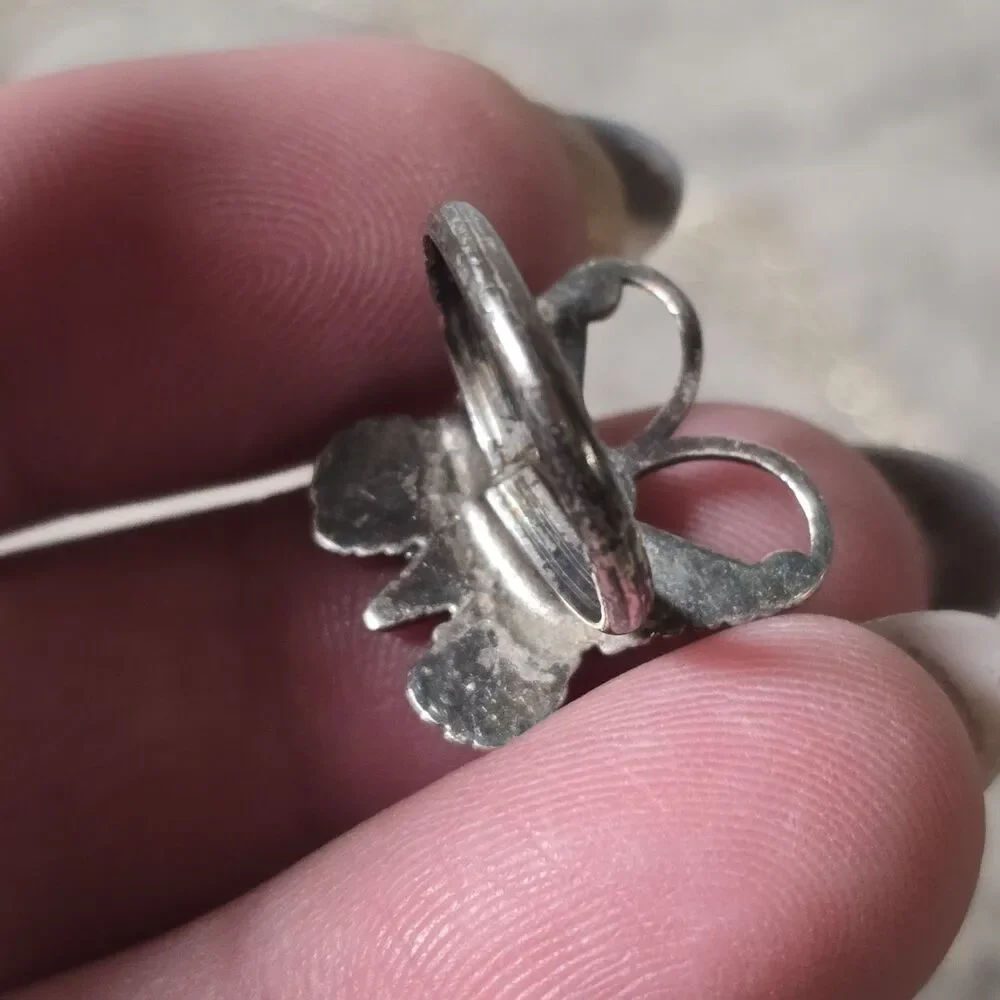 Silver Butterfly  Ring Size 6 Fine Jewelry Vintage Y2K Turquoise No Markings
